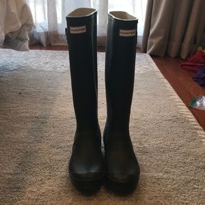 Forest green tall hunter rain boots